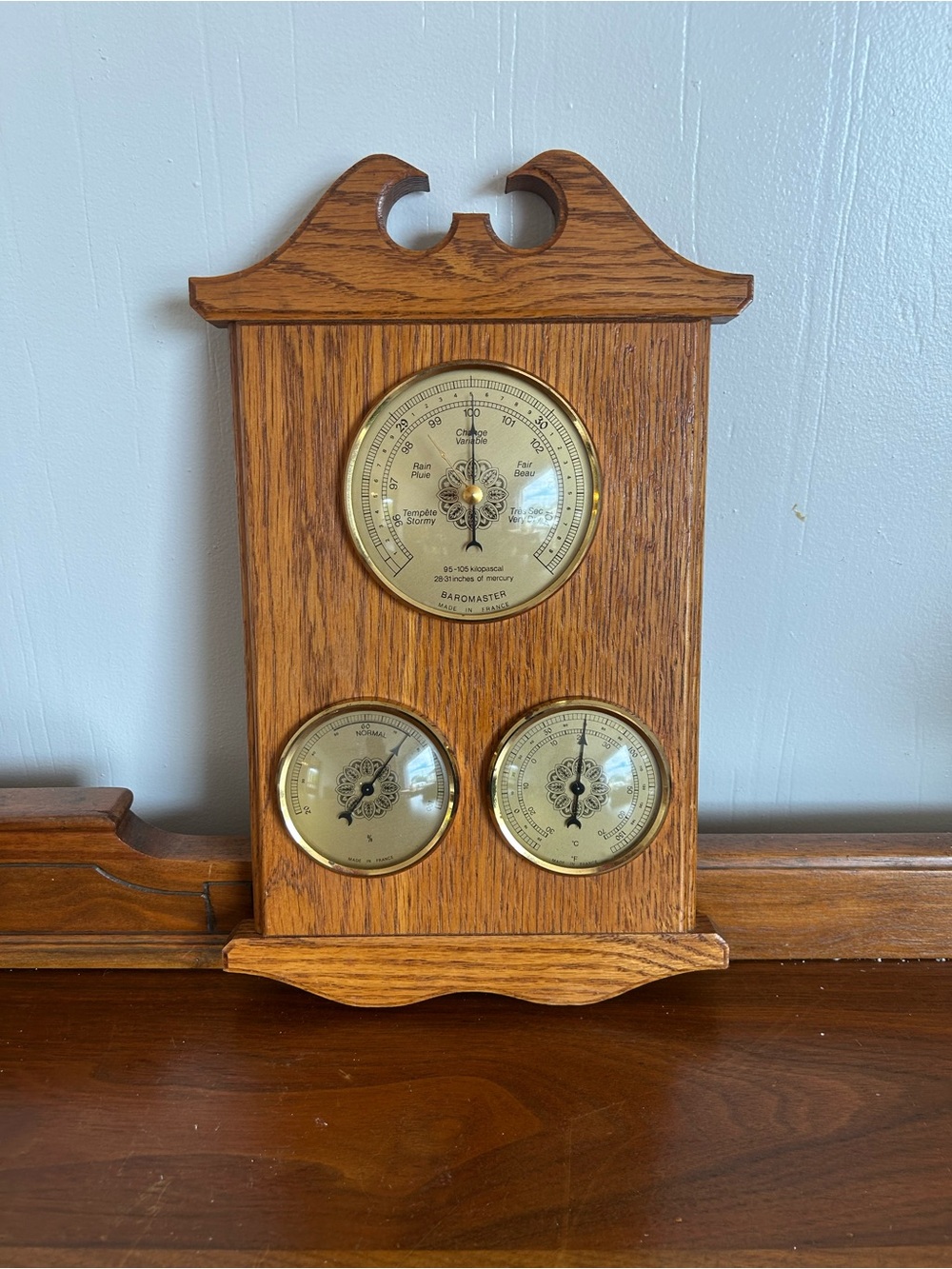 Vintage Baromaster 3-Dial Weather Station - Made in France